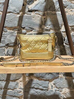 Chanel Metallic Gold Aged Calfskin Small Gabrielle Hobo Bag